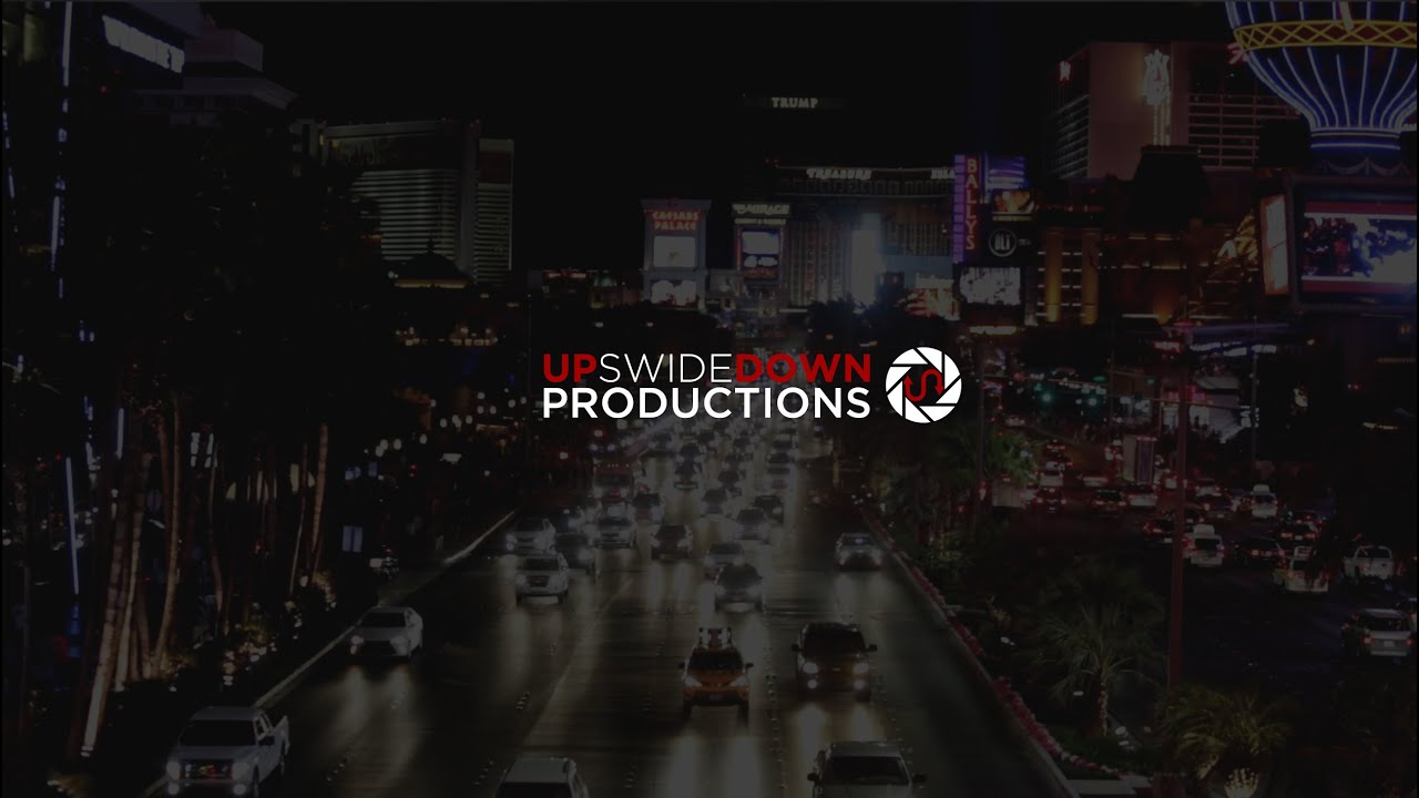 UpSwideDown Productions highlight reel poster over the Las Vegas Strip